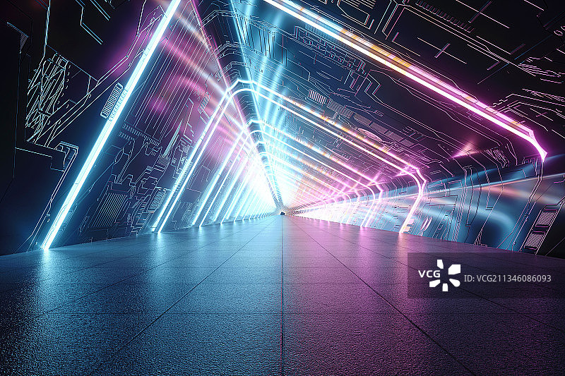3D现代抽象霓虹灯空间背景图片素材