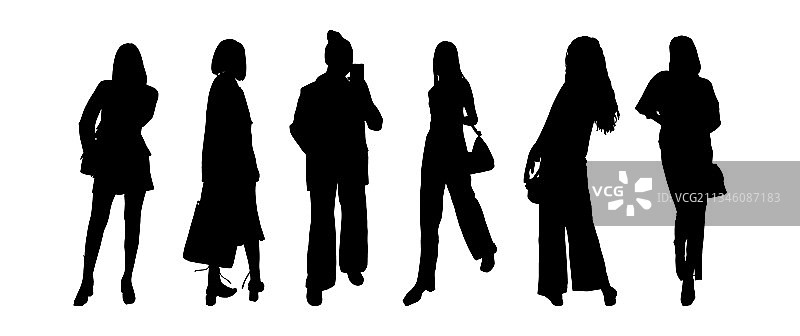 一组黑色剪影女孩模特图片素材