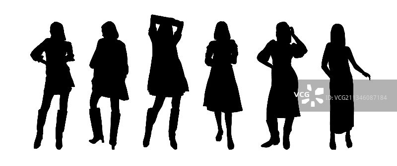 一组黑色剪影女孩模特图片素材