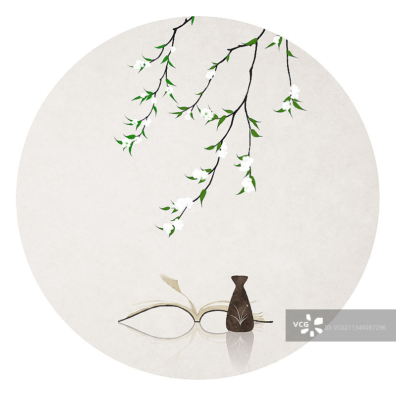 白色花朵酒中国风禅意插画图片素材