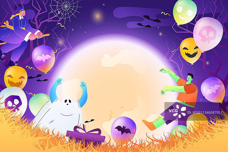 卡通万圣节派对庆祝西方节日娱乐休闲活动购物电商渐变矢量插画图片素材