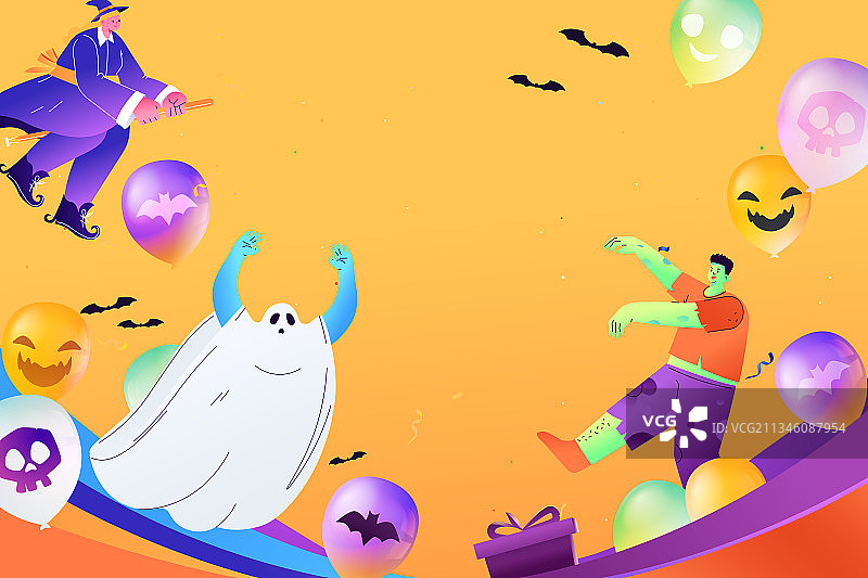 卡通万圣节派对庆祝西方节日娱乐休闲活动购物电商渐变矢量插画图片素材