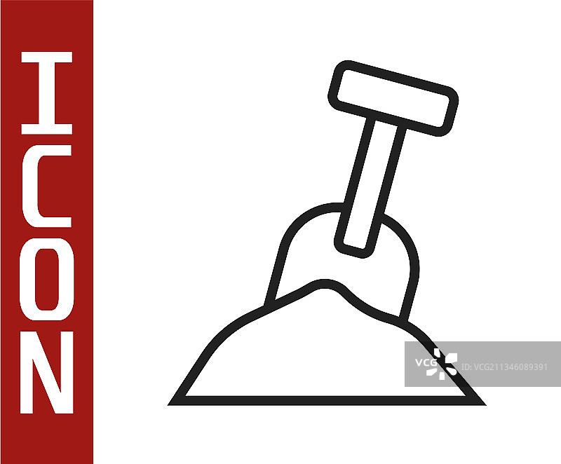 黑色线条沙箱与沙子和铲子图标图片素材