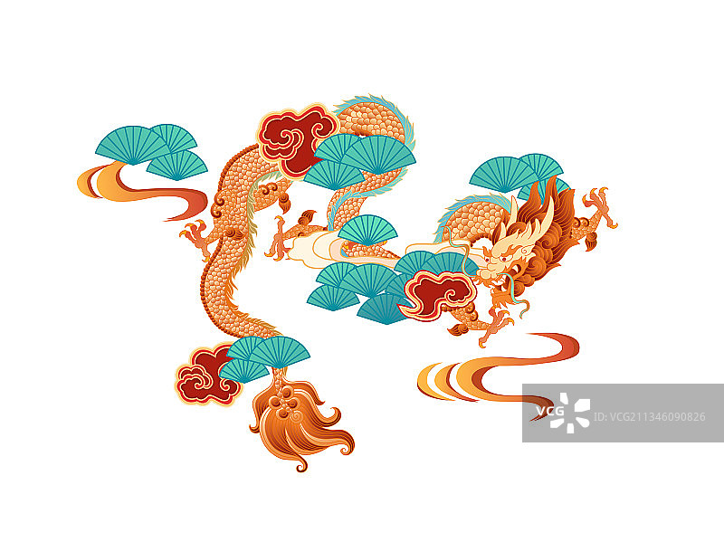 传统龙元素图案白色背景图片素材
