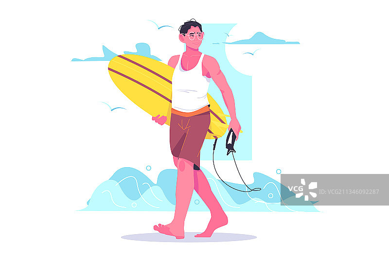 冲浪者携带冲浪板入水图片素材