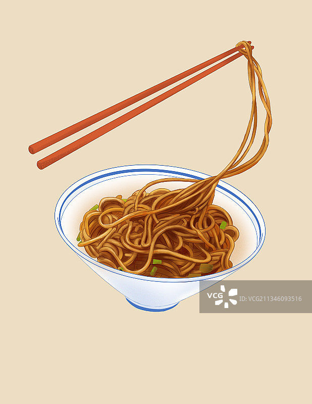 中国传统美食面食湖北武汉热干面美味面条早餐写实食品食物插画图片素材