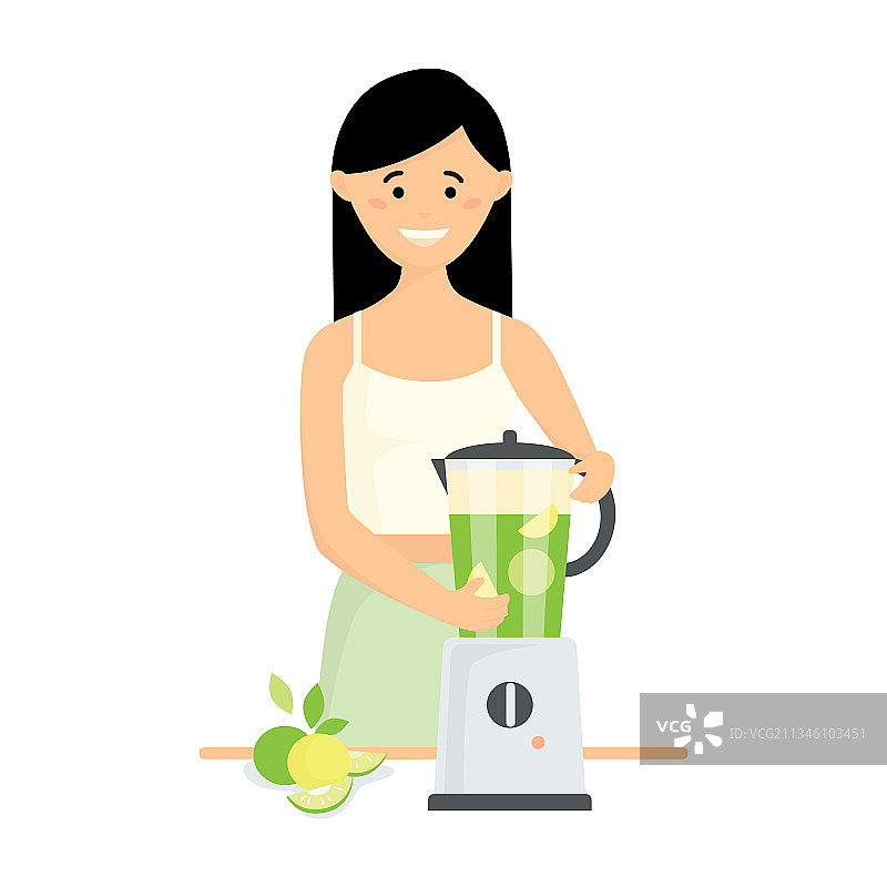 使用榨汁机的年轻微笑女孩图片素材