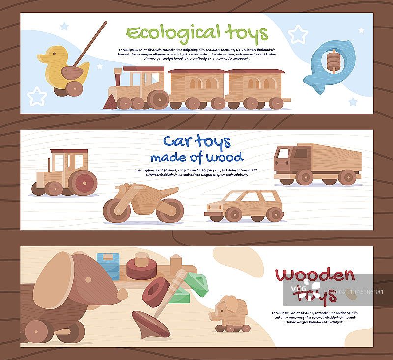 卡通木制玩具banner扁平风格图片素材