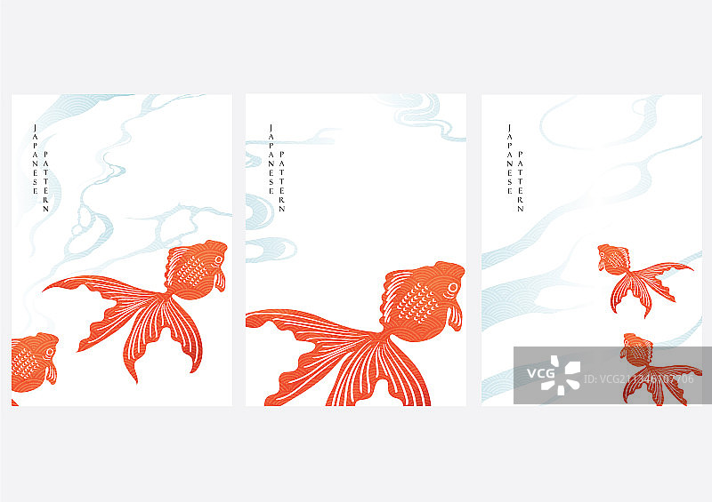 带有金鱼水面的日式背景图片素材