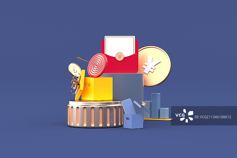 3d渲染红包礼券场景插图图片素材