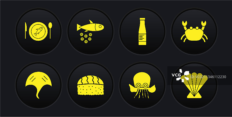 黄貂鱼、螃蟹、寿司、章鱼、酱油瓶素材图片素材