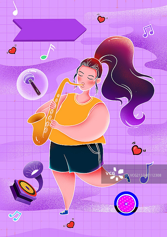 吹大号的女孩子图片素材
