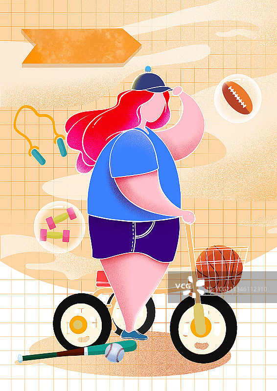 戴帽子的推着小车的女孩子图片素材