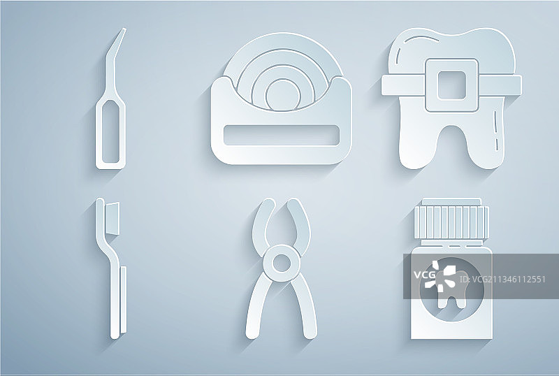 牙科钳、牙套和牙刷图片素材