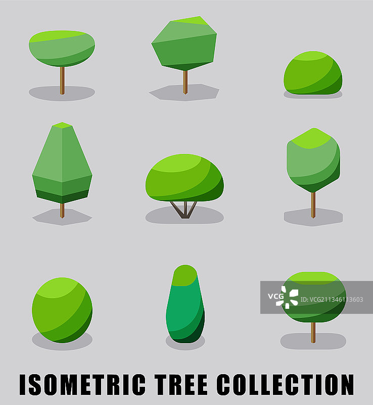 2.5D树木和灌木扁平素材合集图片素材