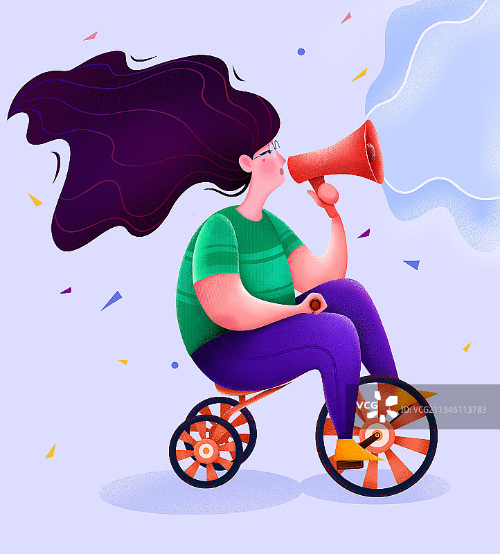 拿着喇叭喊的长发女生图片素材