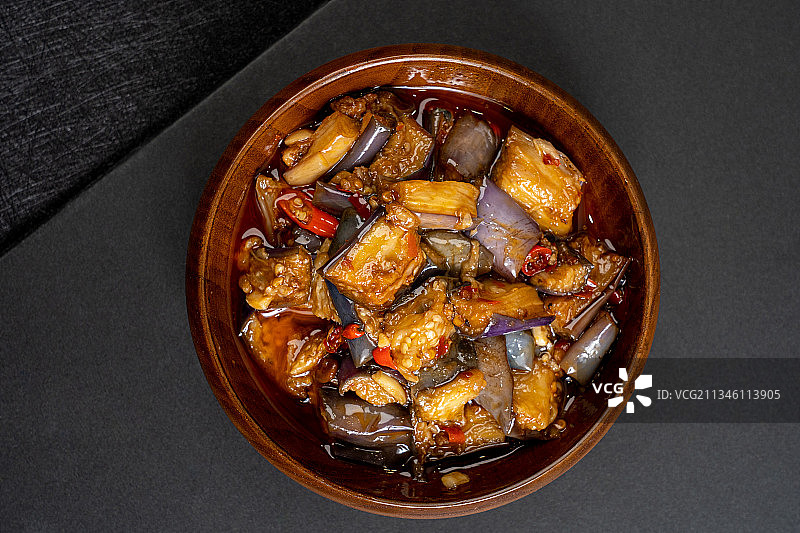 经典家常菜美食红烧肉沫茄子图片素材