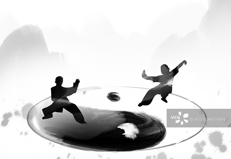 中国风水墨设计插画理疗保健传统中医养生太极拳图片素材