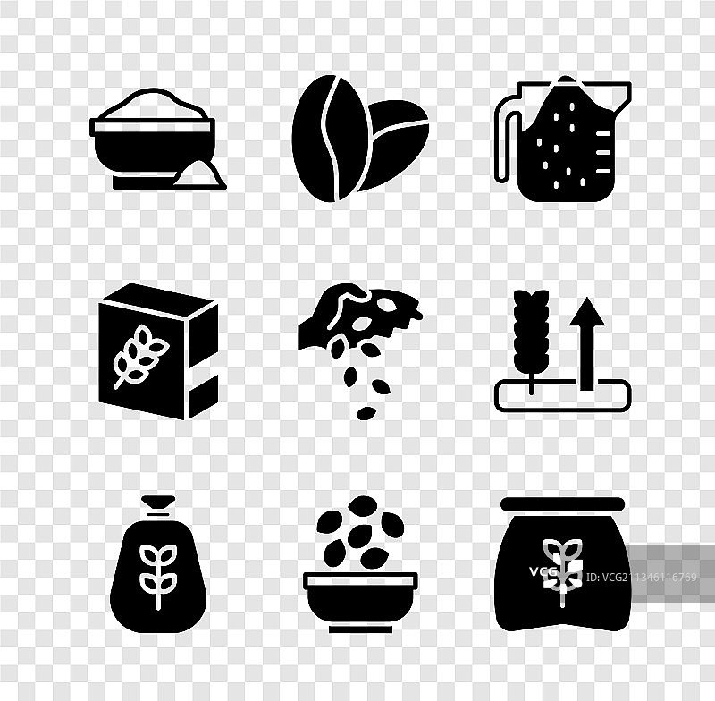 面粉碗咖啡豆量杯袋子套装图片素材