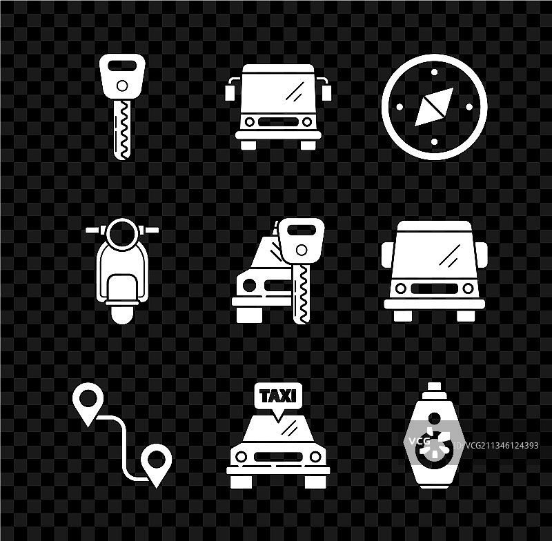 汽车钥匙、公交车、指南针、路线、出租车图片素材