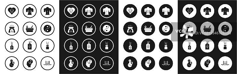 按摩套装、桑拿桶、长柄勺与香薰蜡烛图片素材