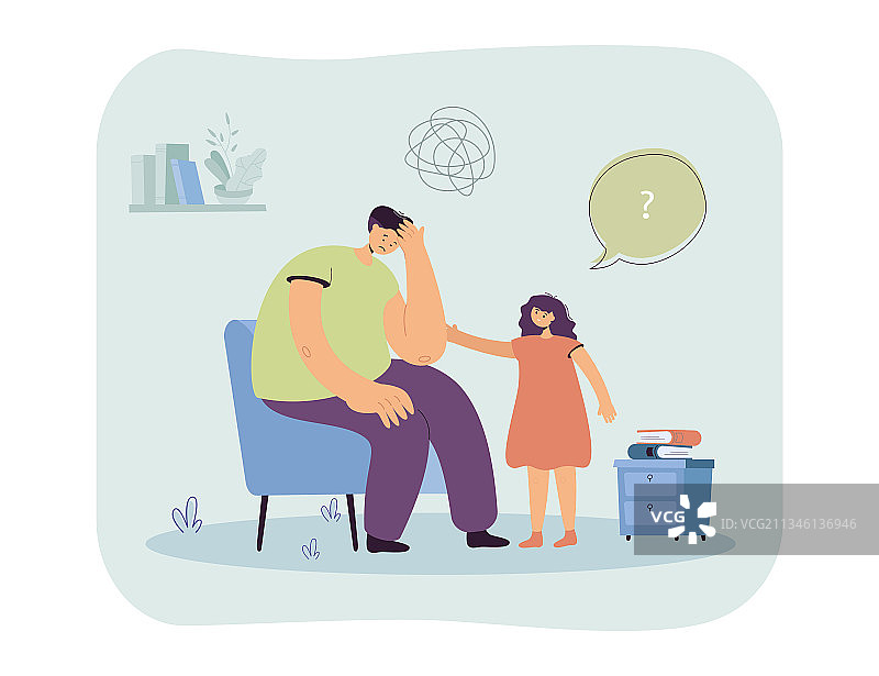 女儿担心悲伤的父亲图片素材