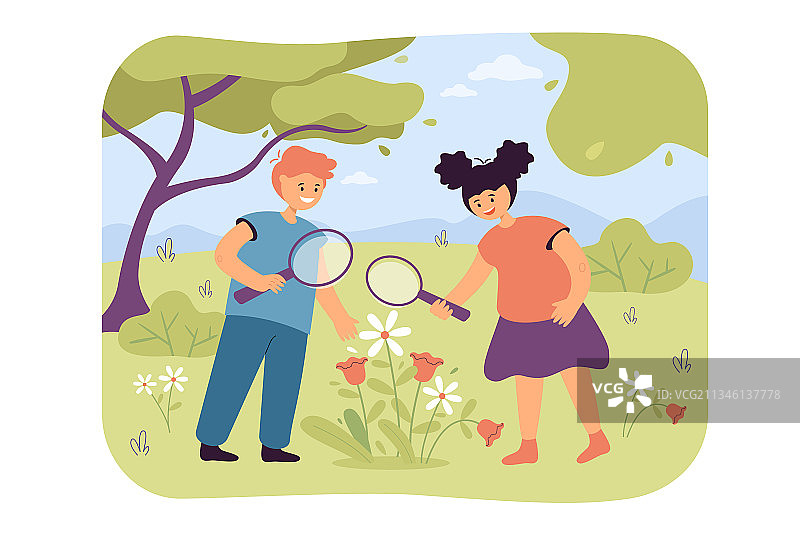 玩生物学的小卡通儿童图片素材