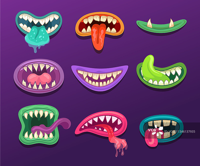 卡通风格的怪兽嘴巴集合图片素材
