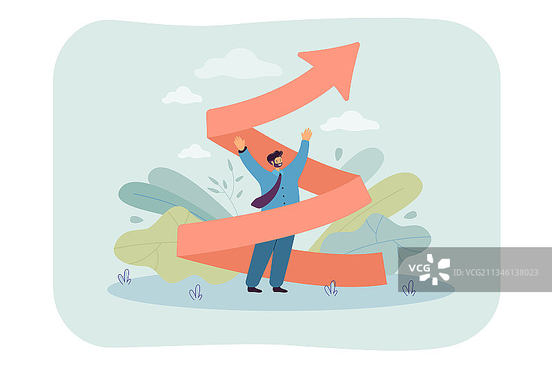 拿着向上弯曲箭头的迷你男人图片素材