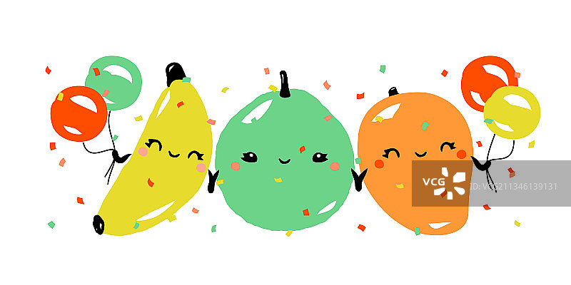 可爱风格的香蕉、番石榴和芒果图片素材