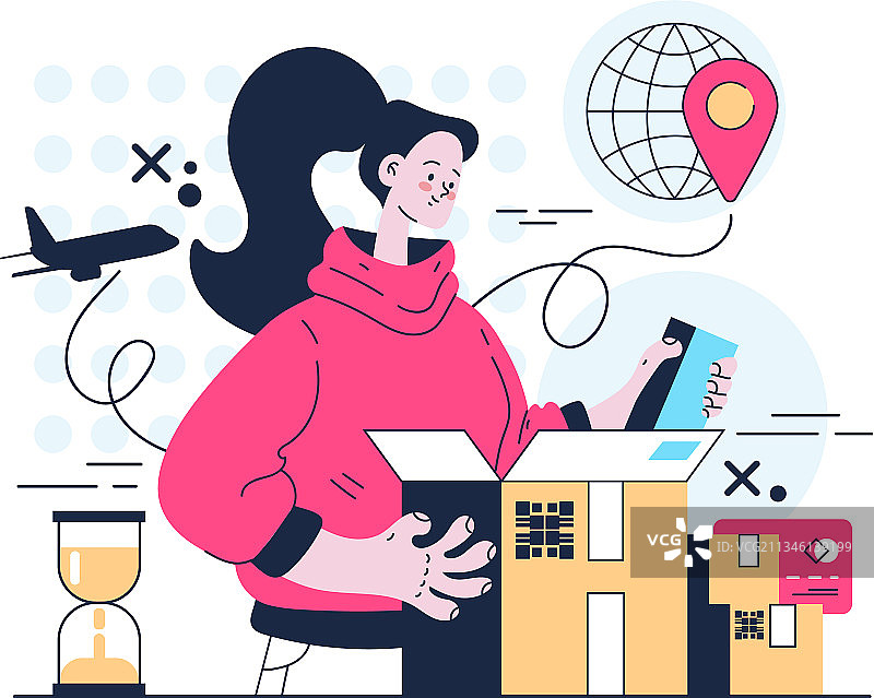 拆包裹的女顾客图片素材