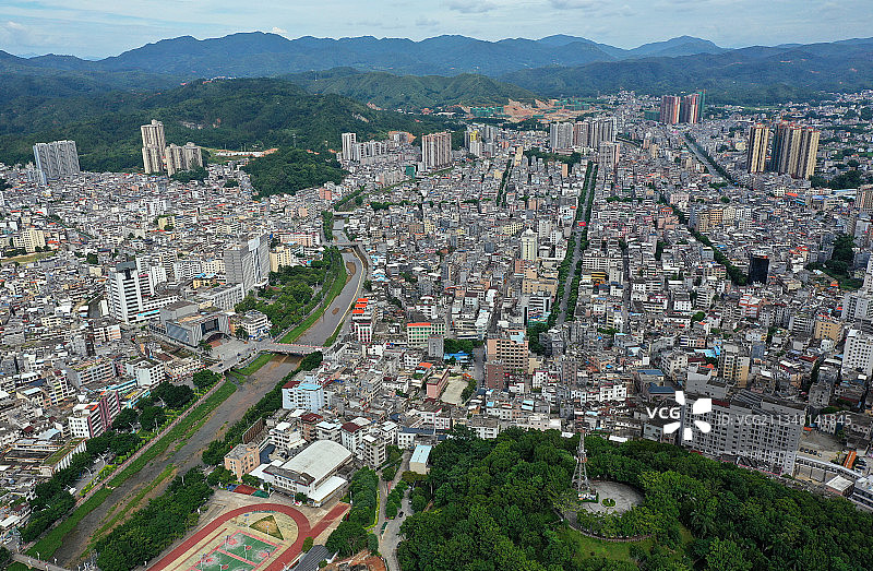 广东省河源市紫金县紫城镇中山公园航拍图片素材
