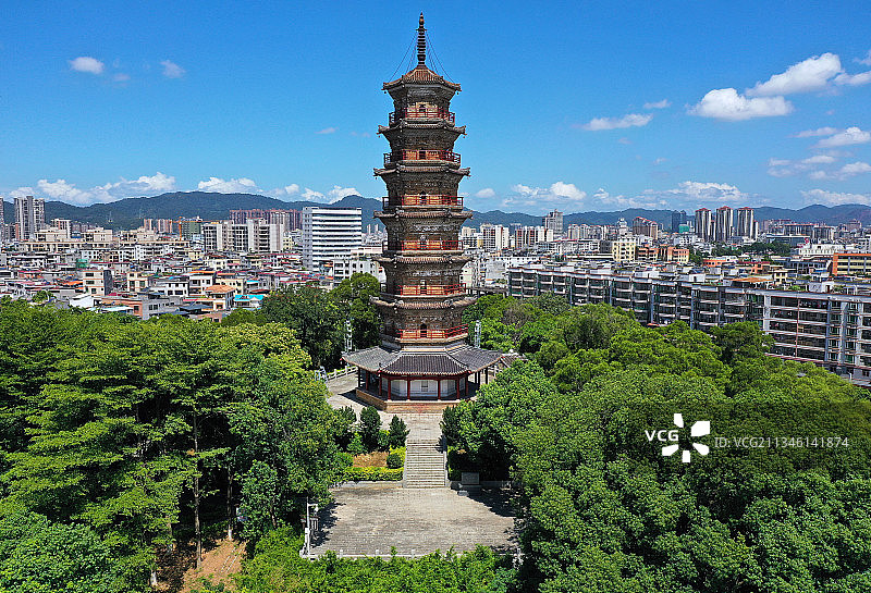 广东省河源市源城区龟峰公园龟峰塔河源博物馆航拍图片素材