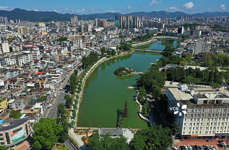 广东省河源市源城区鳄湖公园航拍图片素材