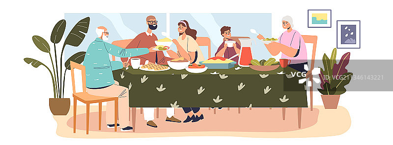 快乐的一家人共进晚餐图片素材