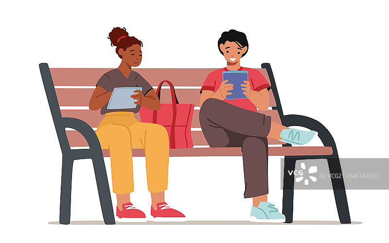 公园长椅上的年轻男女图片素材