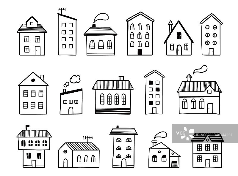手绘房屋涂鸦套装图片素材