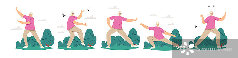 老年妇女在户外锻炼打太极图片素材