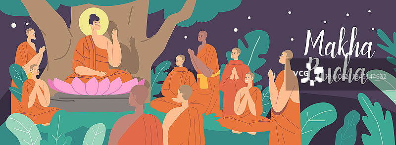 万佛节贺卡：莲花座上的佛陀图片素材