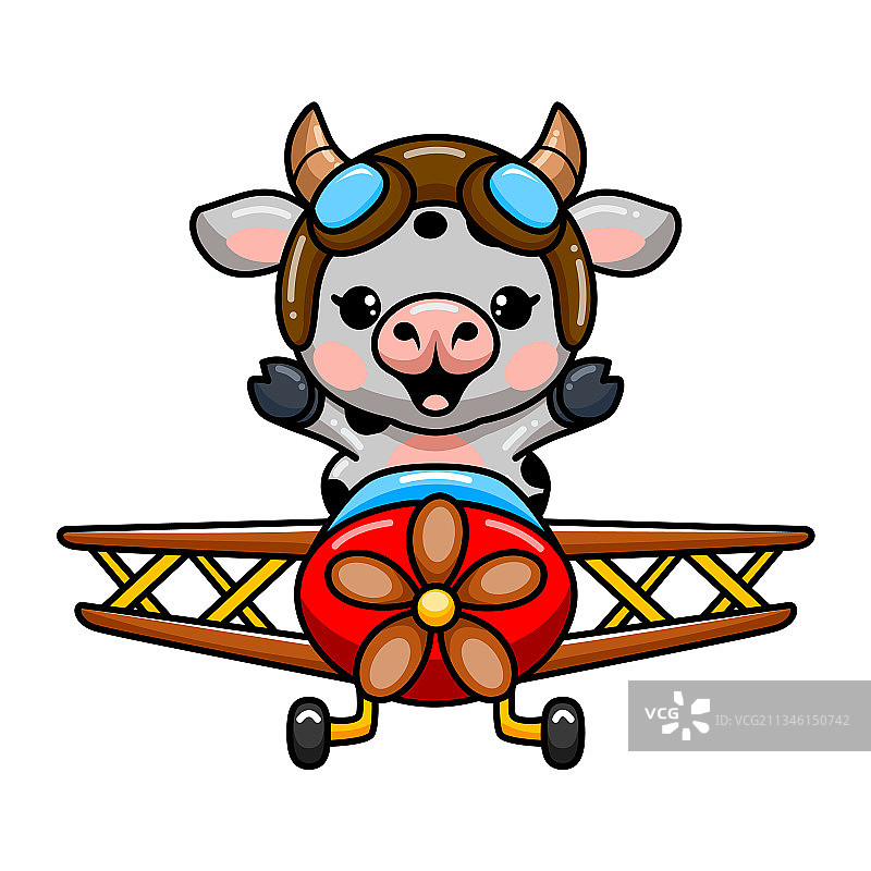 卡通可爱小奶牛乘坐飞机图片素材