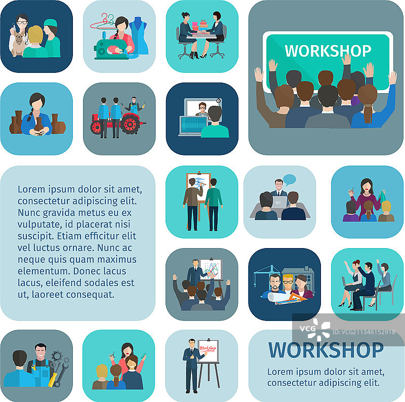 车间扁平图标套装图片素材