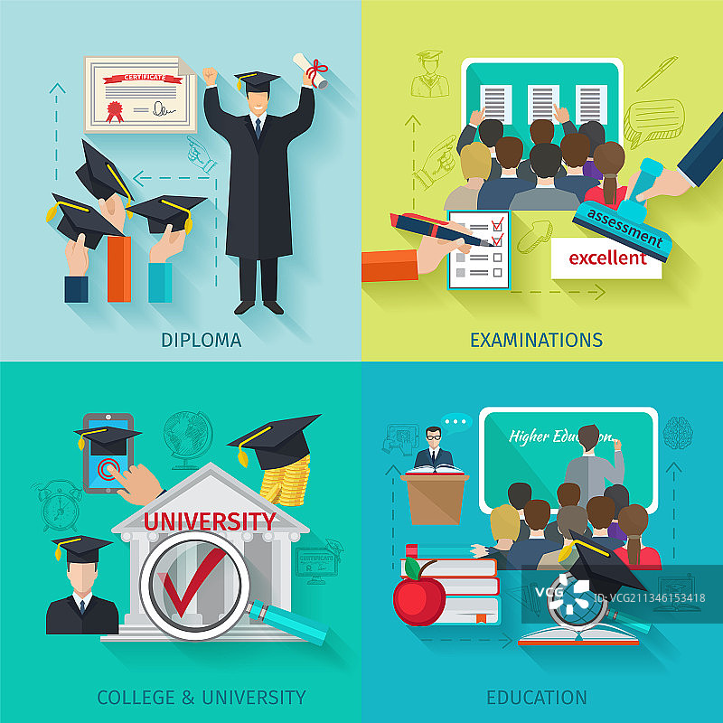 高等教育扁平化合集图片素材
