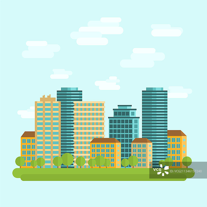 城市中心商业区扁平设计图片素材