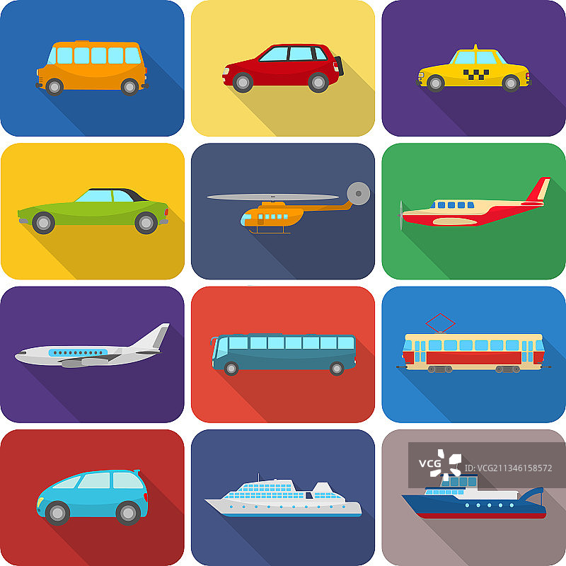 彩色交通工具扁平图标图片素材