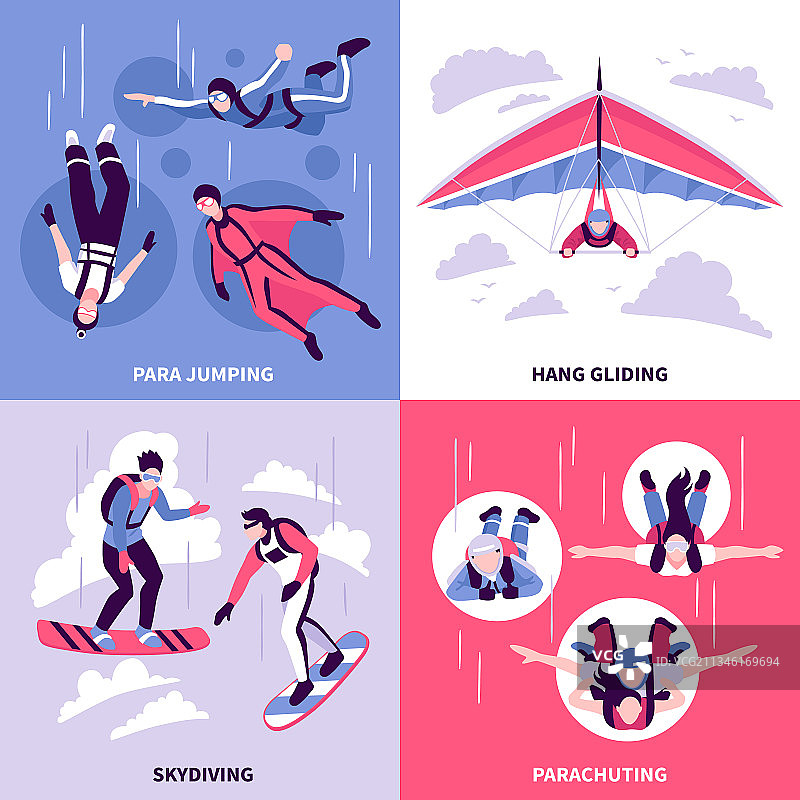 跳伞概念图标集图片素材