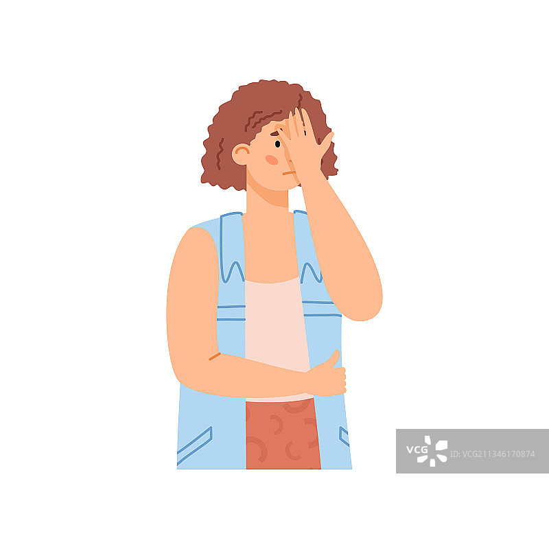 困惑失望的女人手扶头图片素材