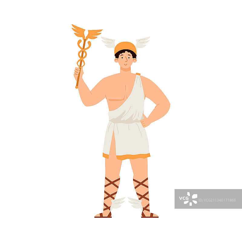 手持魔杖和翅膀的希腊神赫尔墨斯图片素材