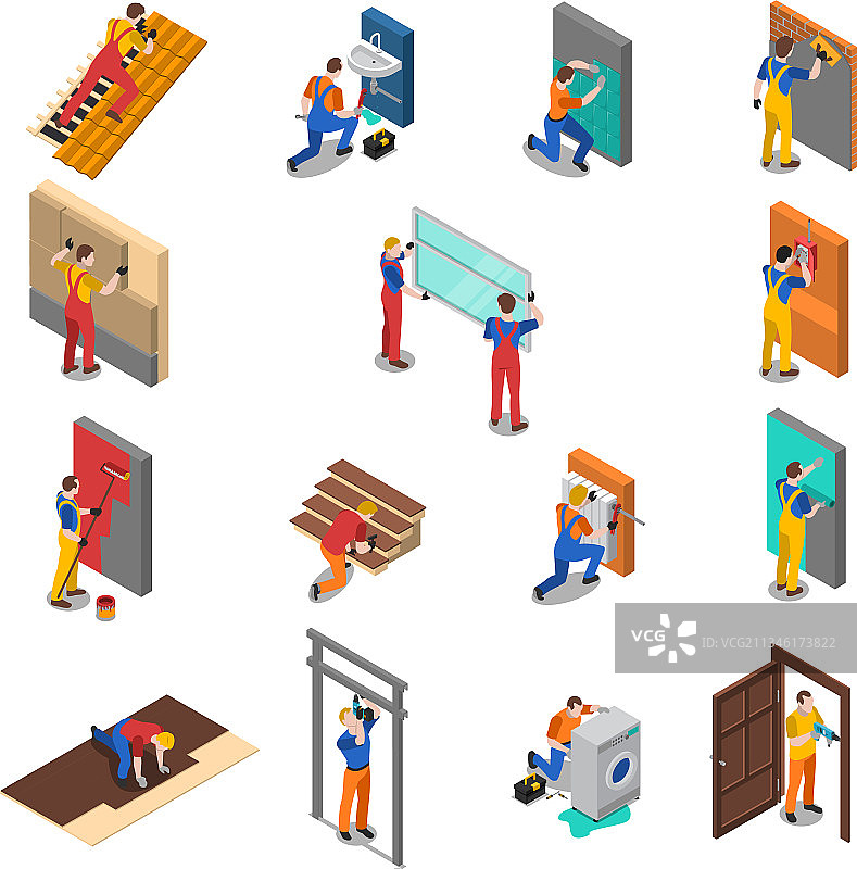 房屋维修工人图标合集图片素材