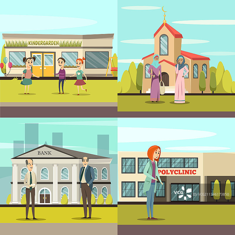 正交市政建筑图标集图片素材