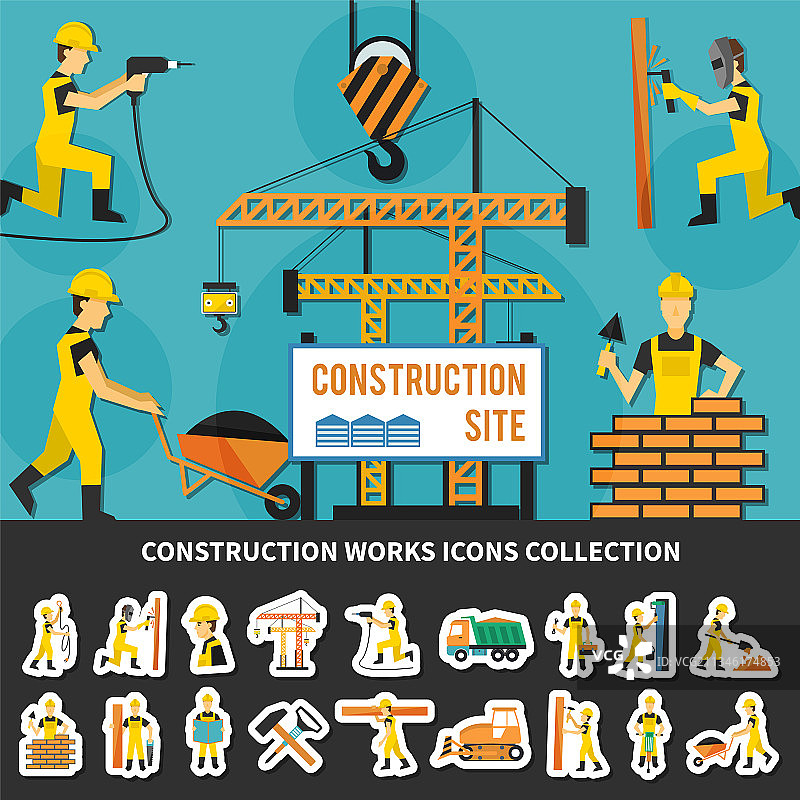 扁平化建筑工人构图图片素材